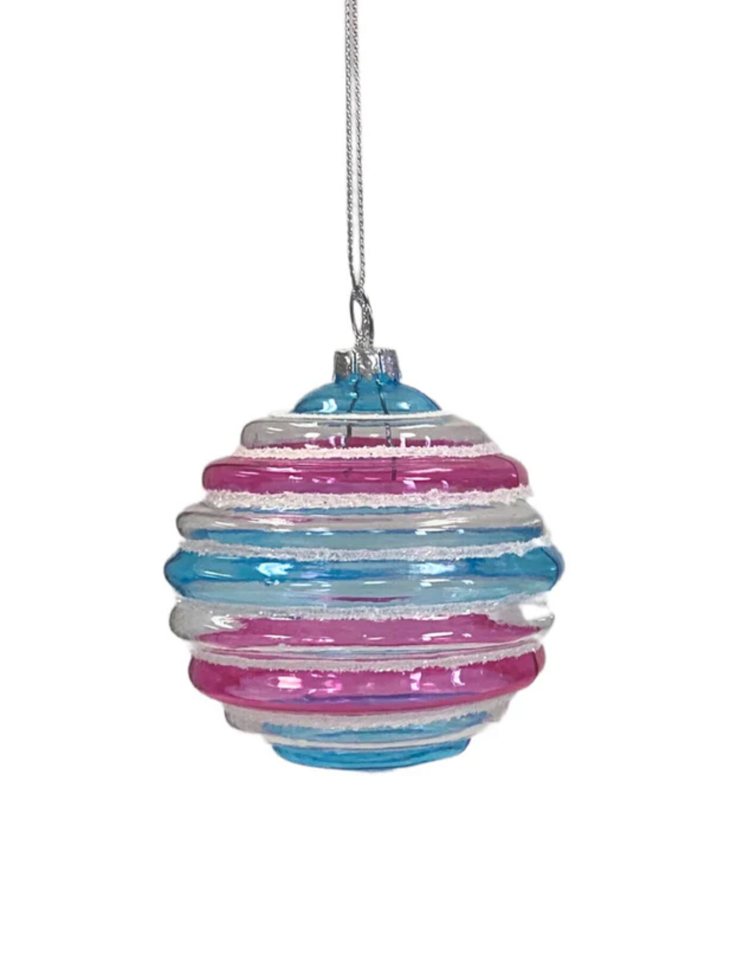 Pink & Blue Glass Candy Stripe Ball Ornament