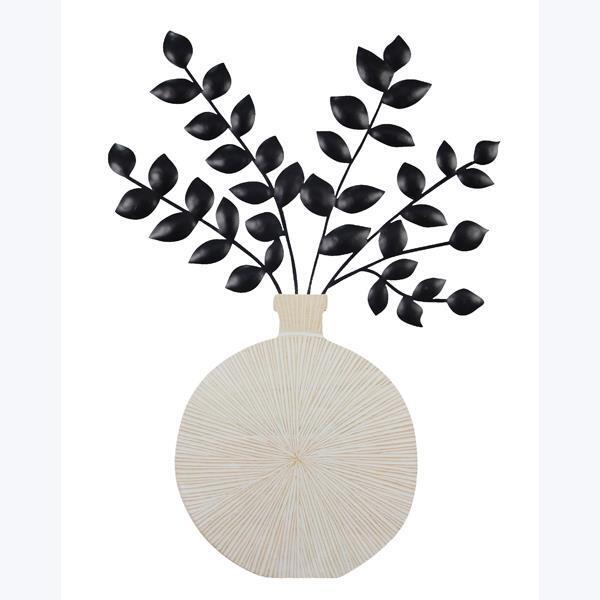 Metal Flowers In Wood Vase- Wall or Tabletop Decor