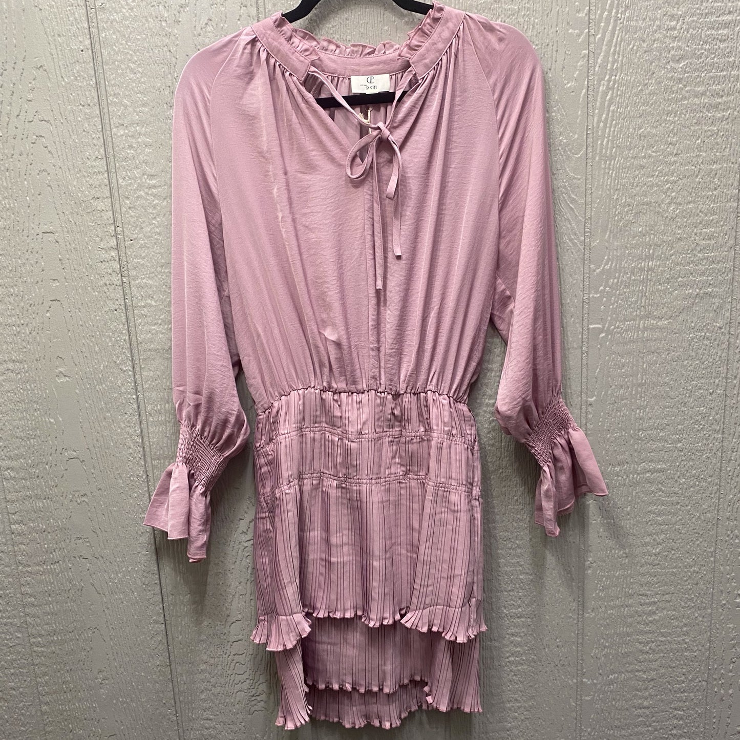 Mauve Satin Pleated Long Sleeve Dress