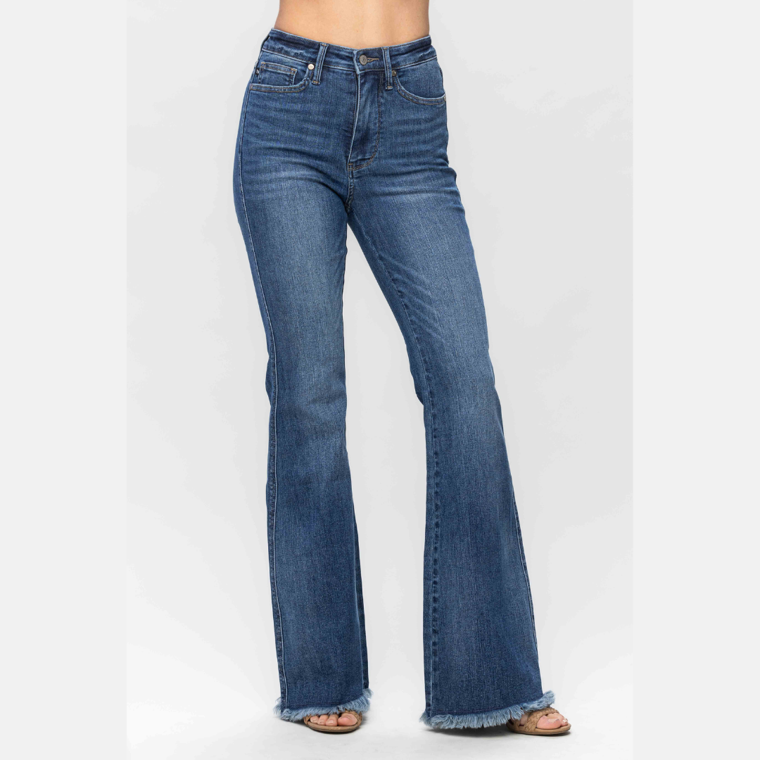 Judy Blue High Waist Tummy Control Fray Hem Flare