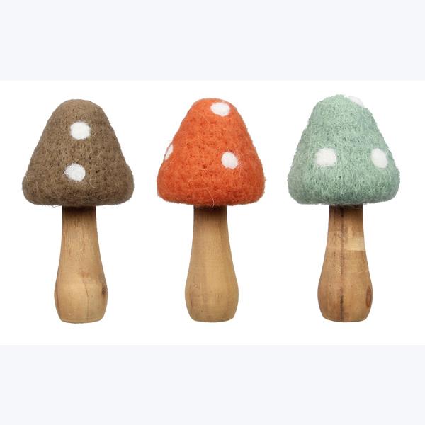 Wood and Wool Tabletop Mushroom