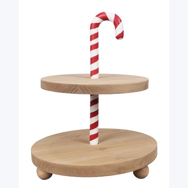 Wooden 2 Tier Serving Tray With Candy Cane Detail