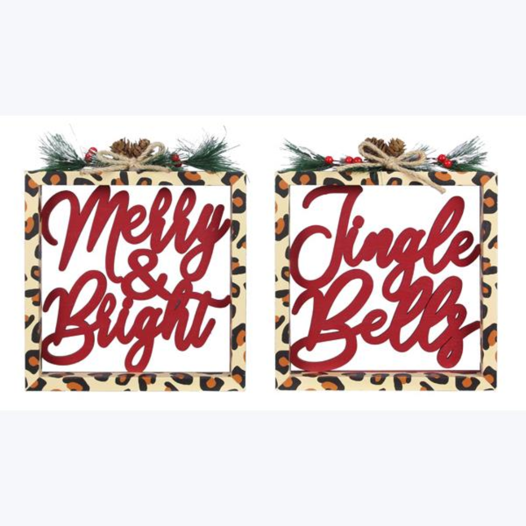 Wood Christmas Leopard Signs