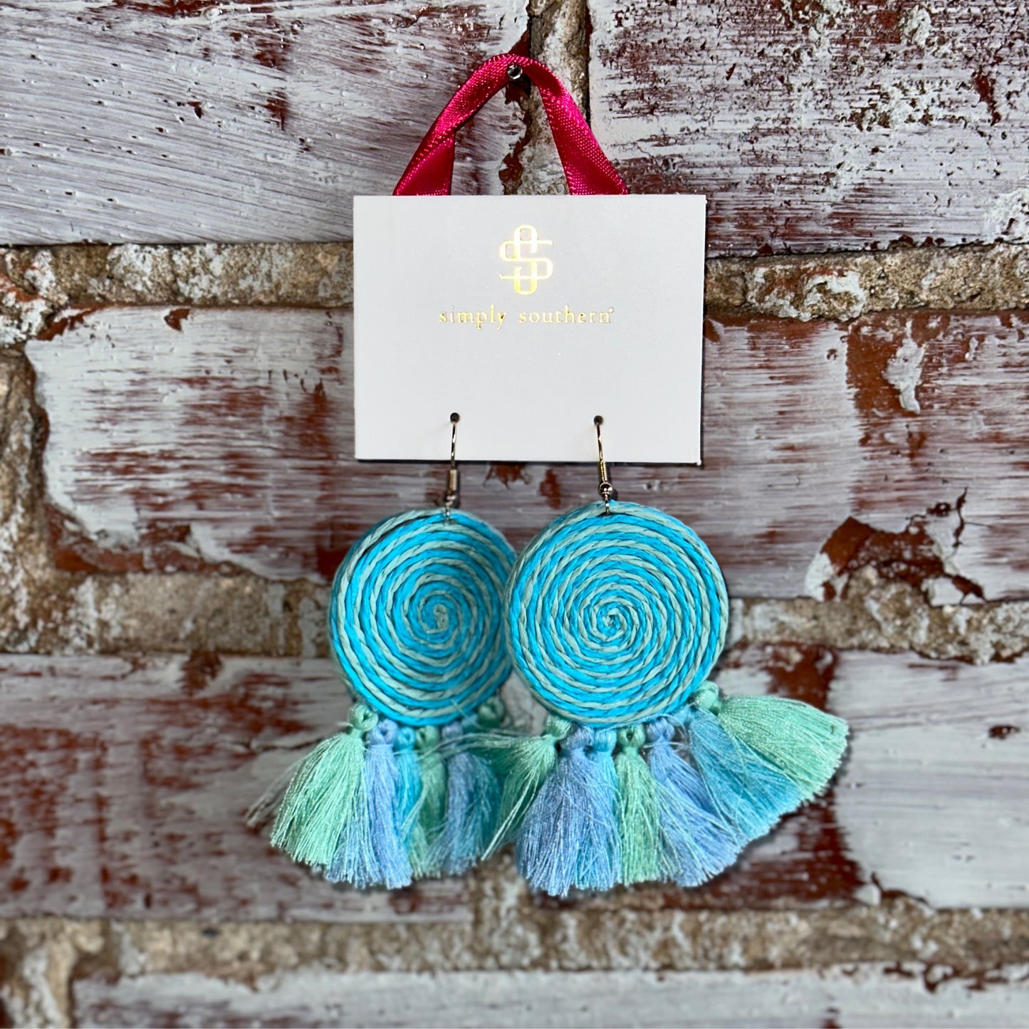 Simply Southern Paper Twist Blue & Mint Tassel Earrings