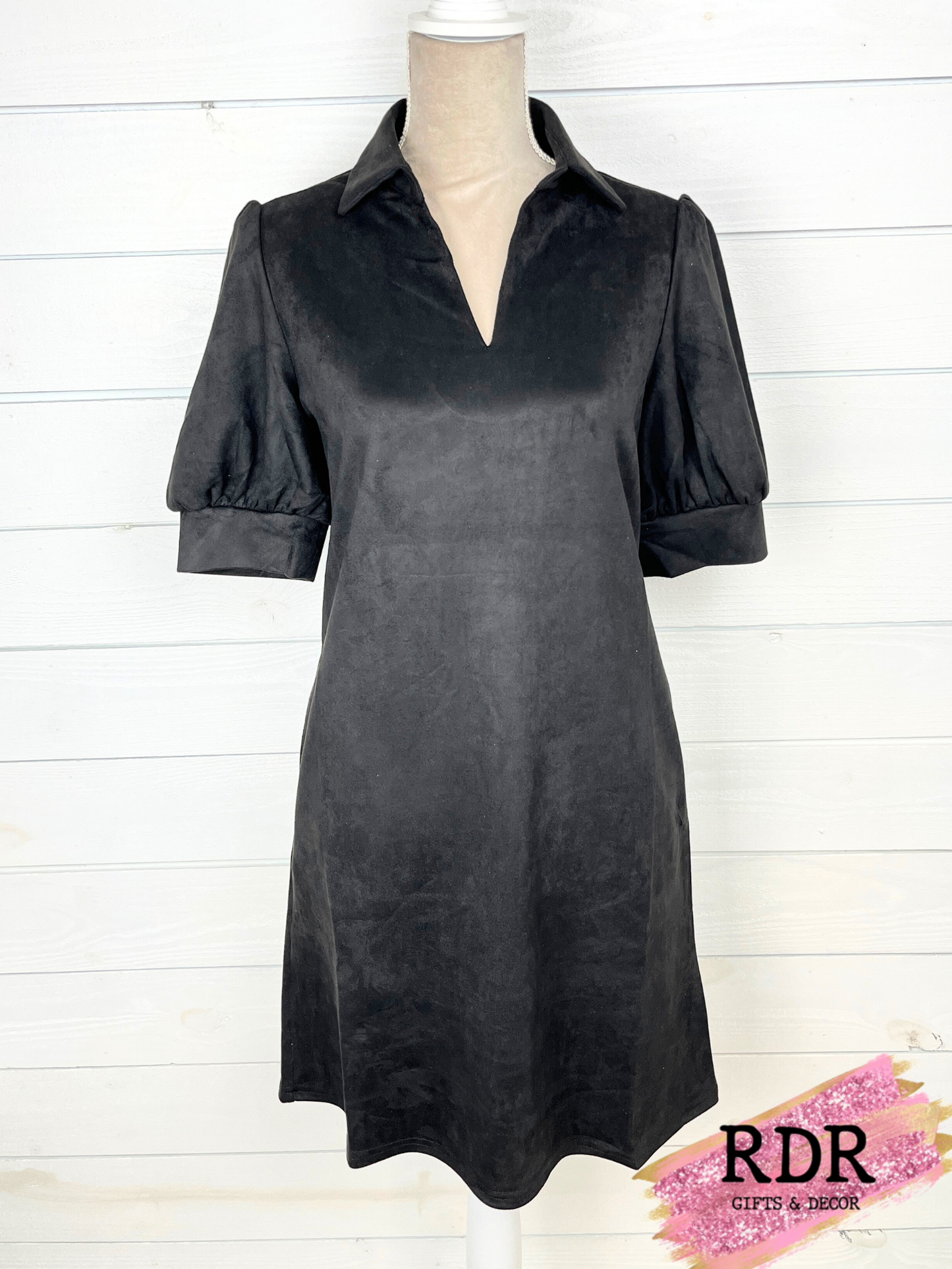 Bubble Sleeve Suede Dress