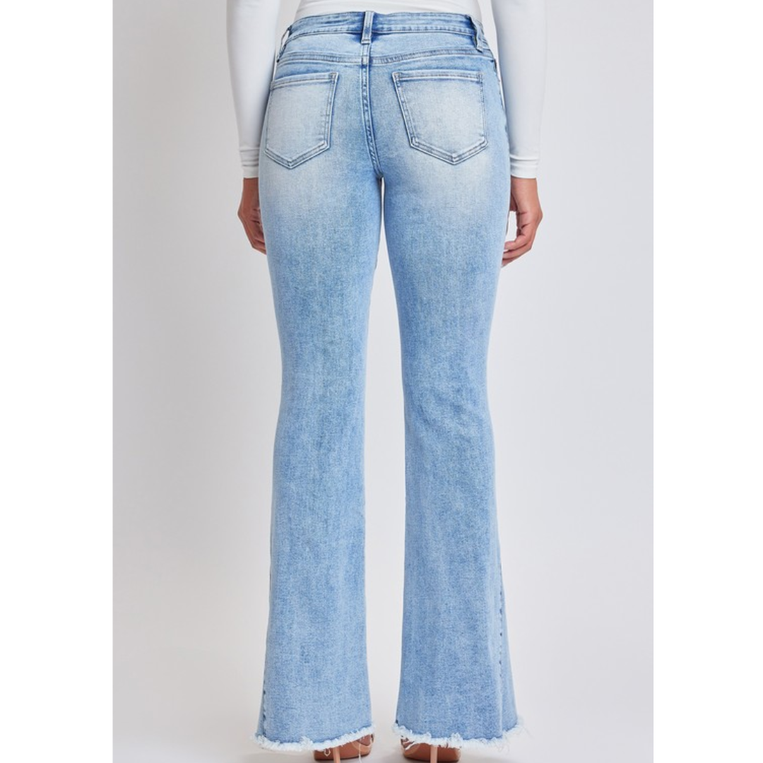YMI Juniors Low Rise Flare Jeans With Fray Hem