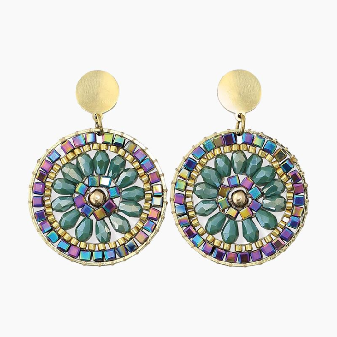 Colorful Abalone Bead Round Daisy Drop Earrings