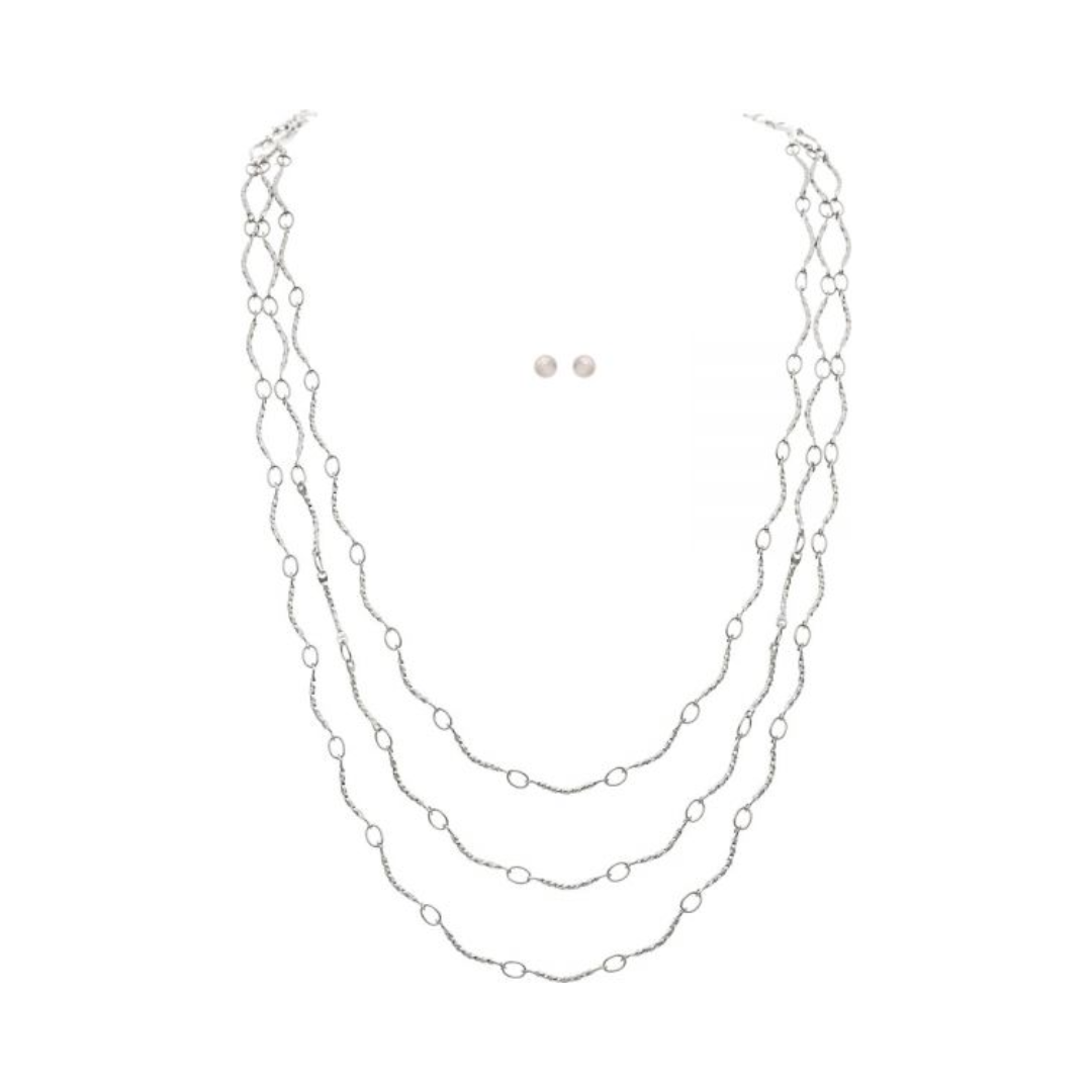 Silver Layer Curve Links Chain Necklace Set