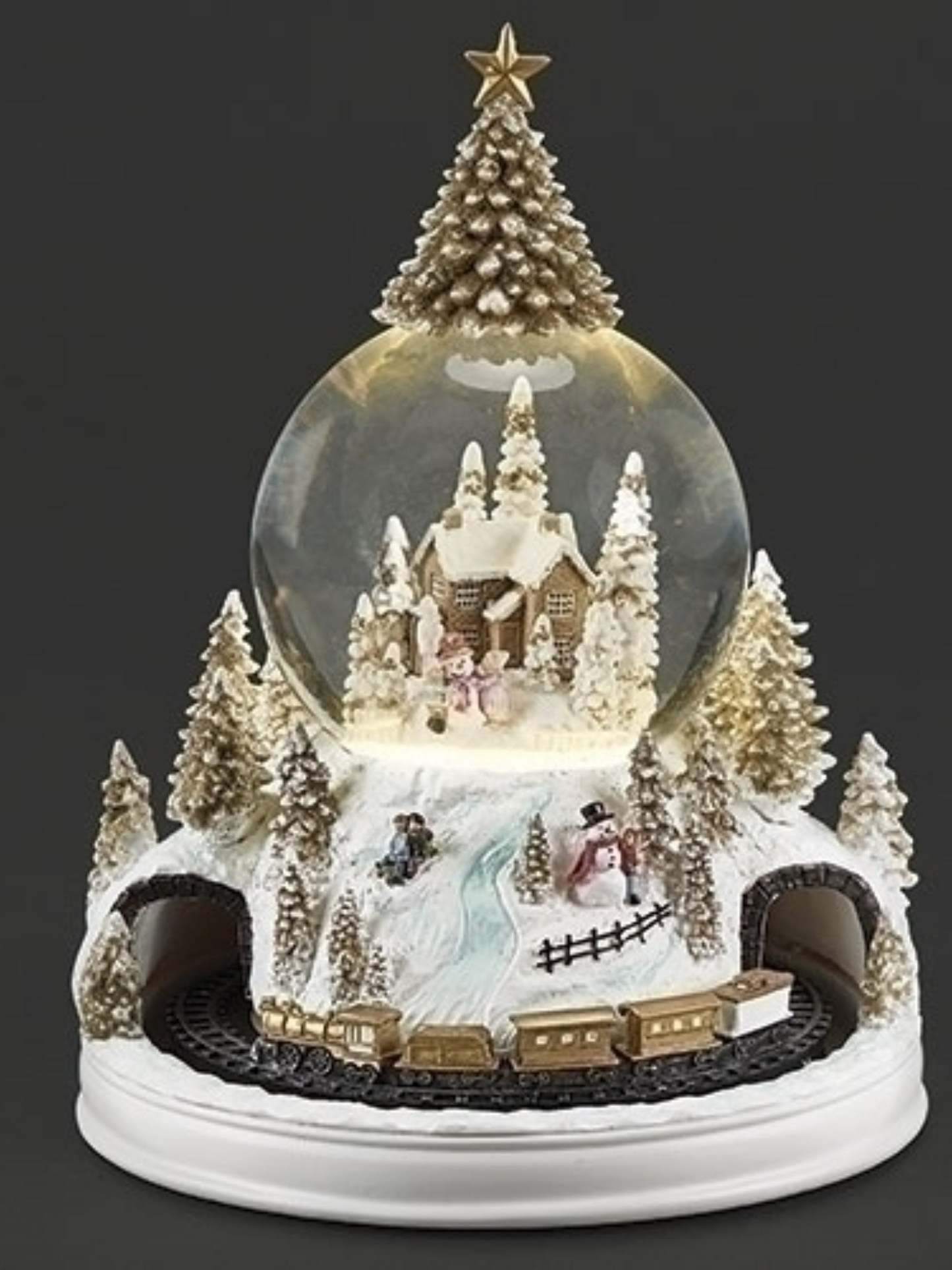 Lighted Dome With Gold Trees & Moving Train