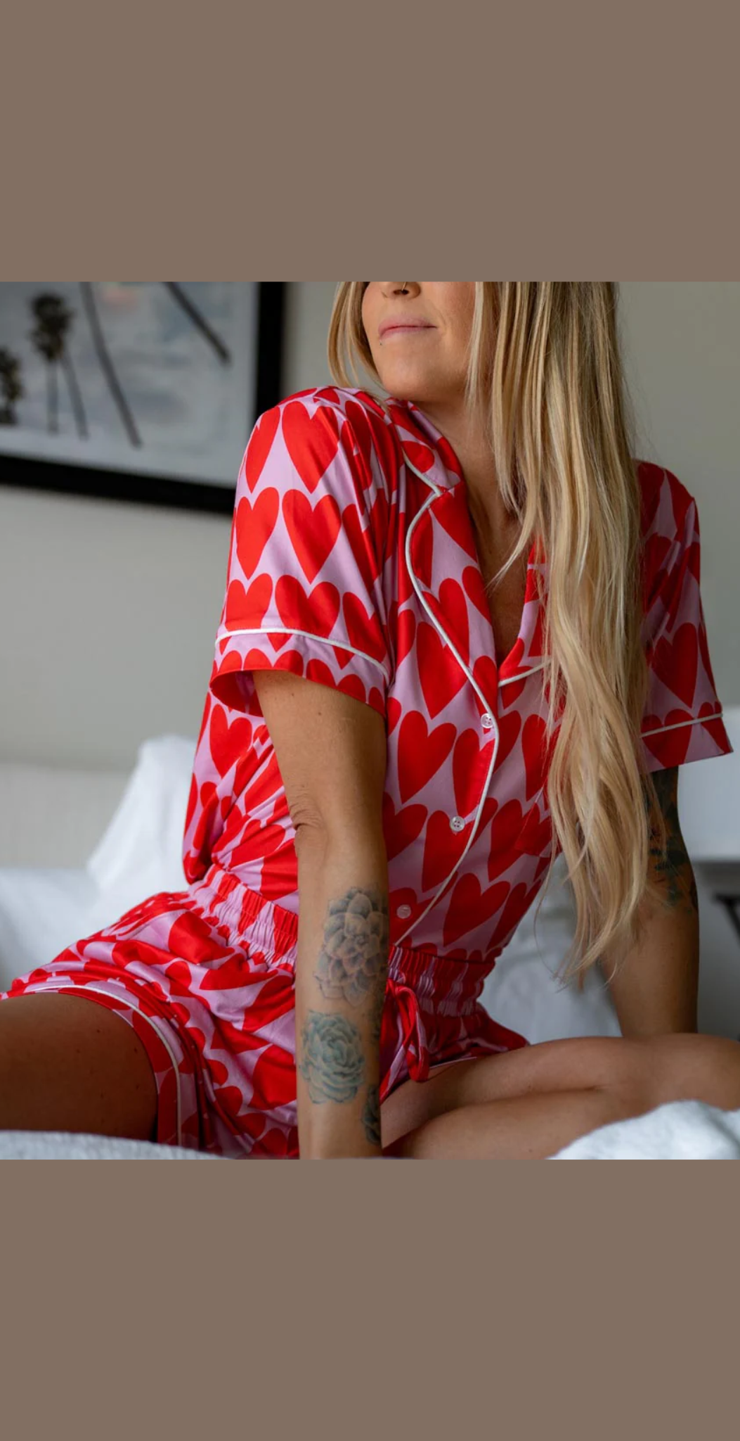 Katydid Loungewear Set- Pink With Red Hearts