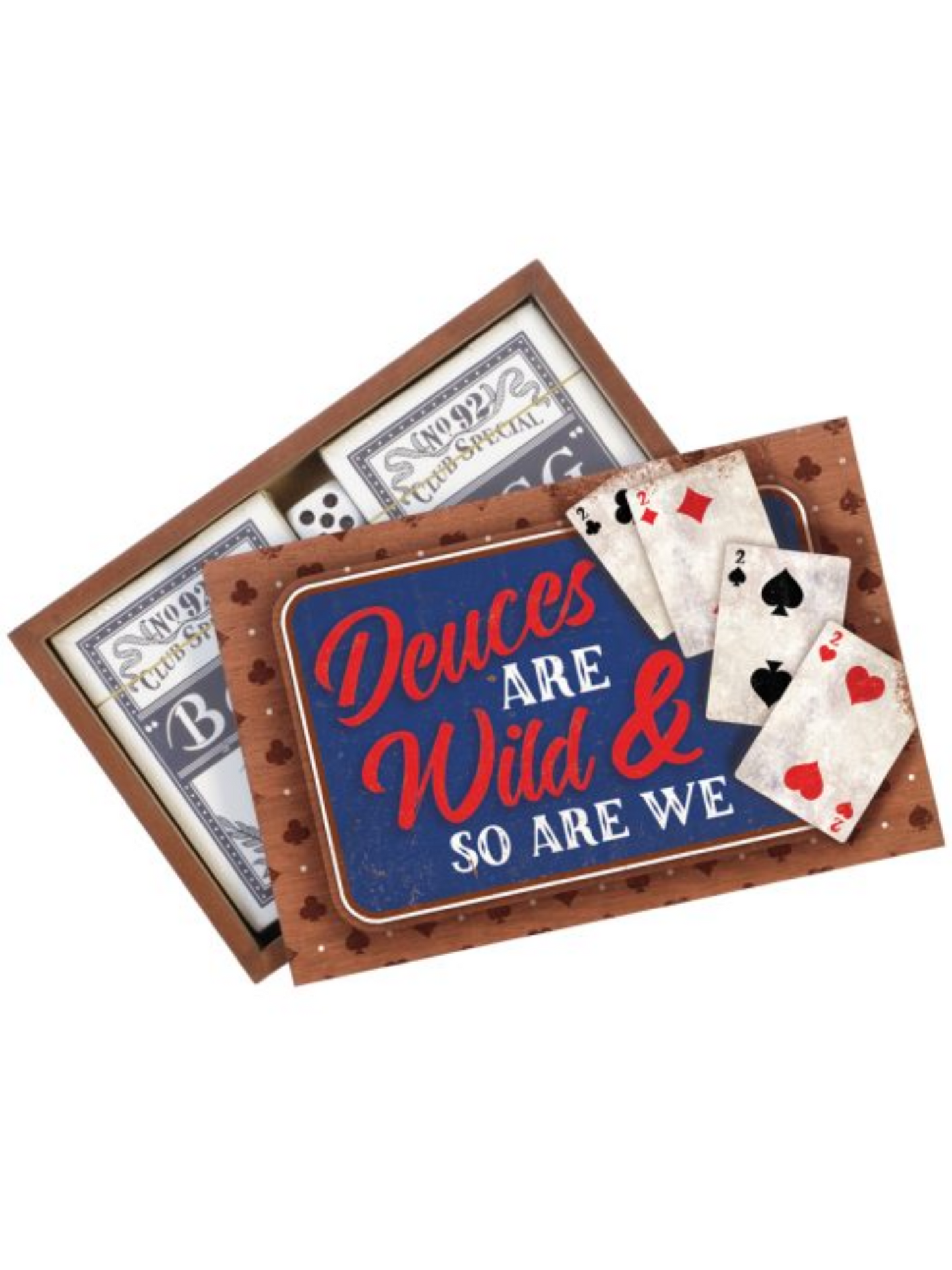Deuces Are Wild Wood Box With Cards & Dice