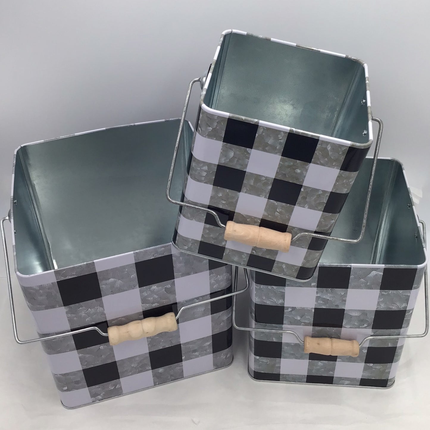 Black & White Checkered Metal Tin With Handle
