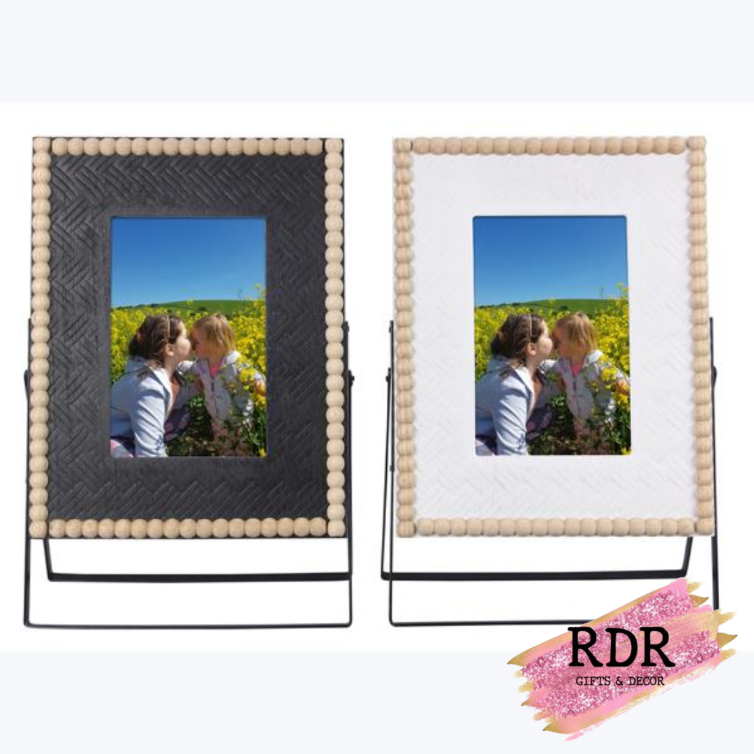 Wood Picture Frame With Easel And Bead Accents