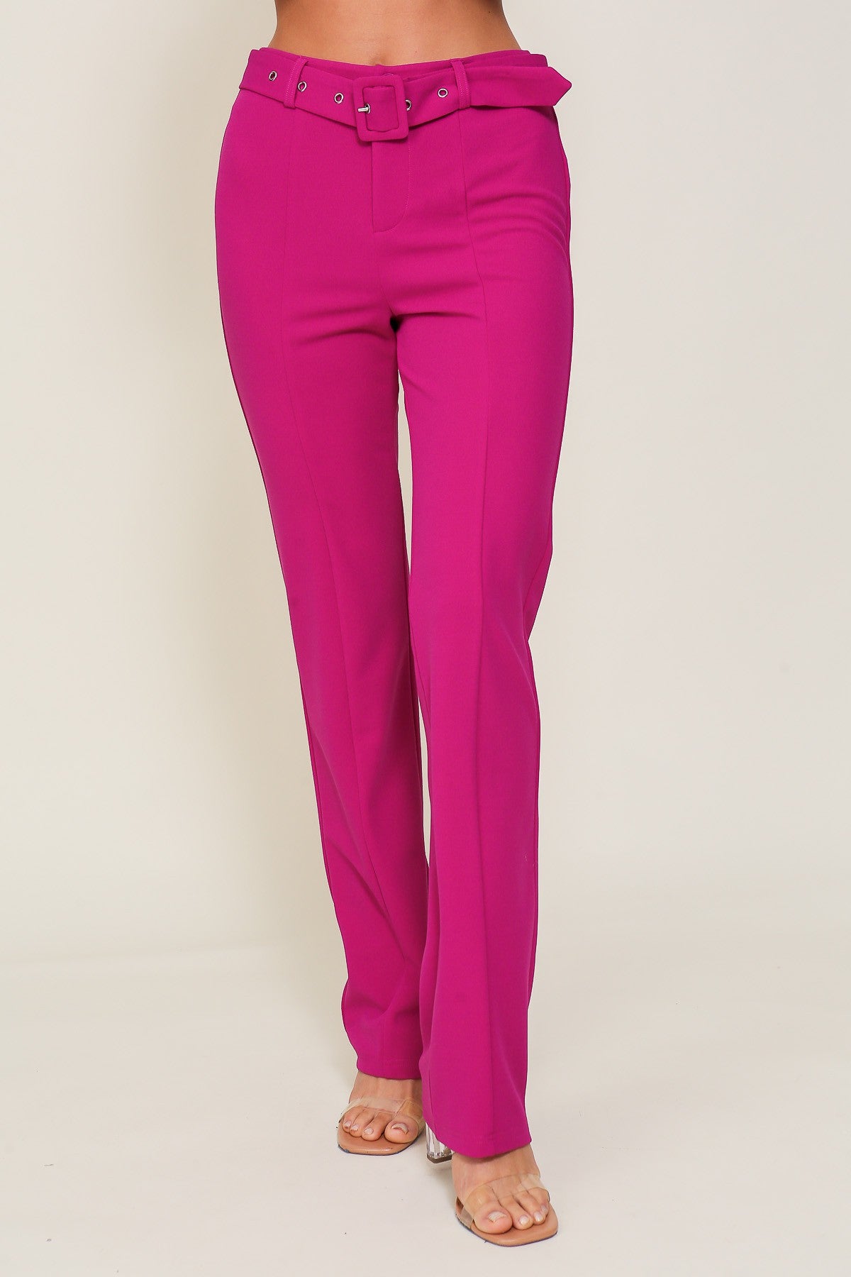 High Waist Techno Crepe Knit Pants With Belt