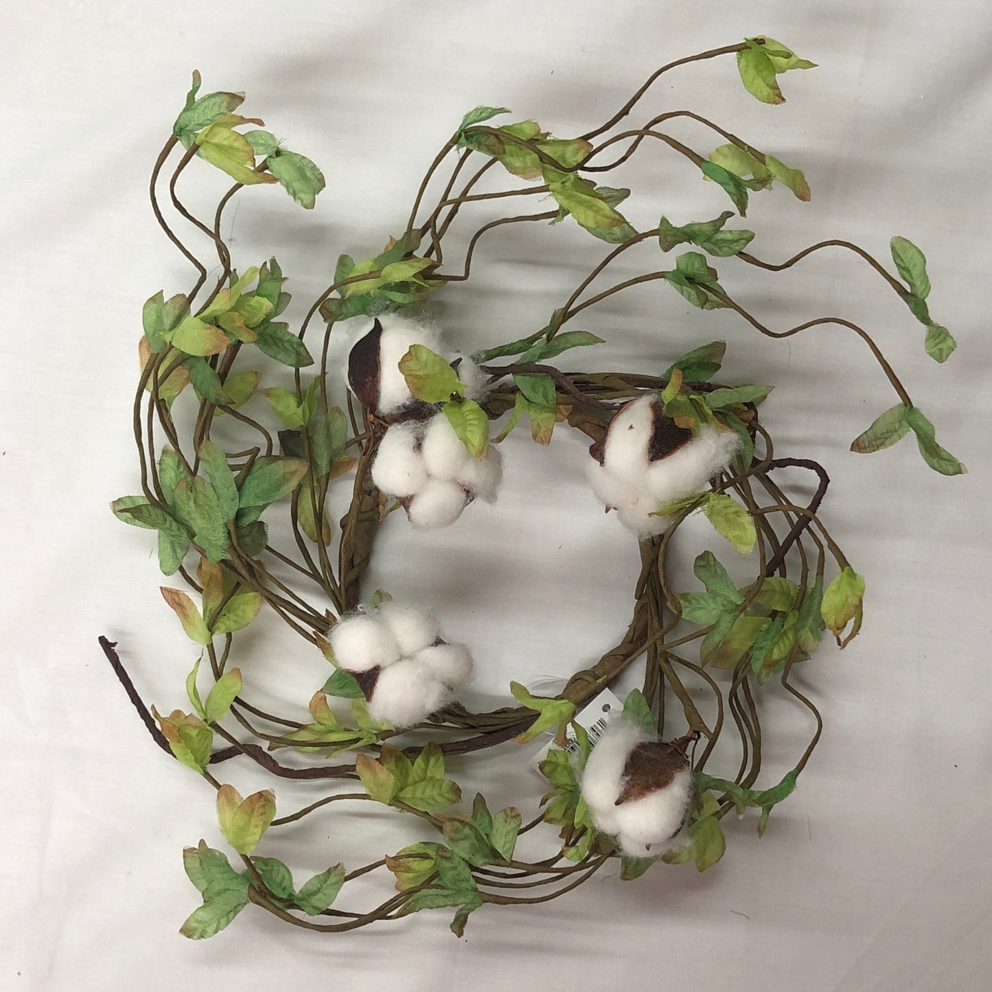 Cotton Candle Ring 10" Green Leaves