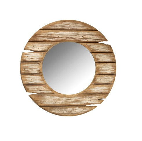 Distressed Driftwood Framed Round Mirror