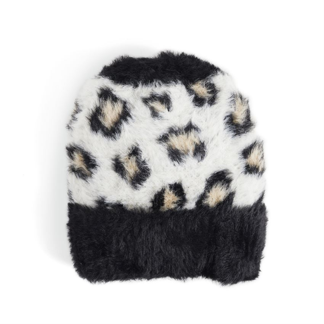 White Leopard Print Beanie Hat