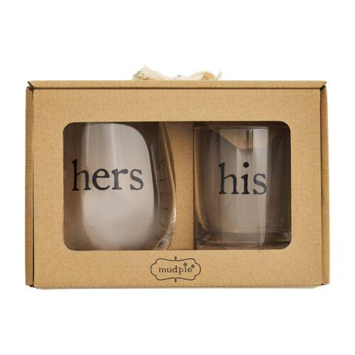 Mud Pie His Hers Boxed Glass Set