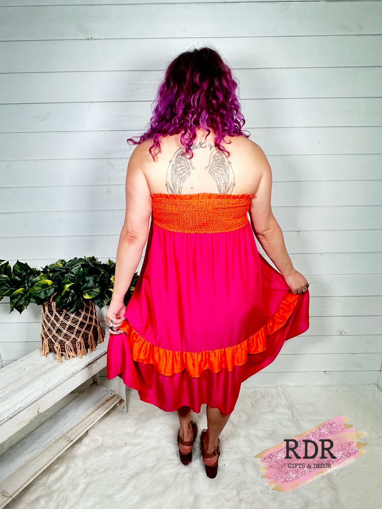 Fuchsia/Orange Smocked Dress