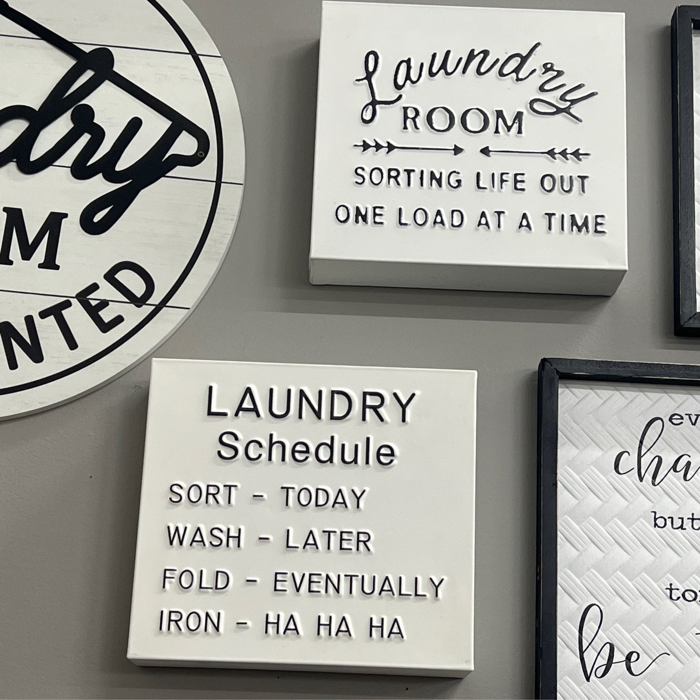 Laundry Embossed Metal White Washed Sign