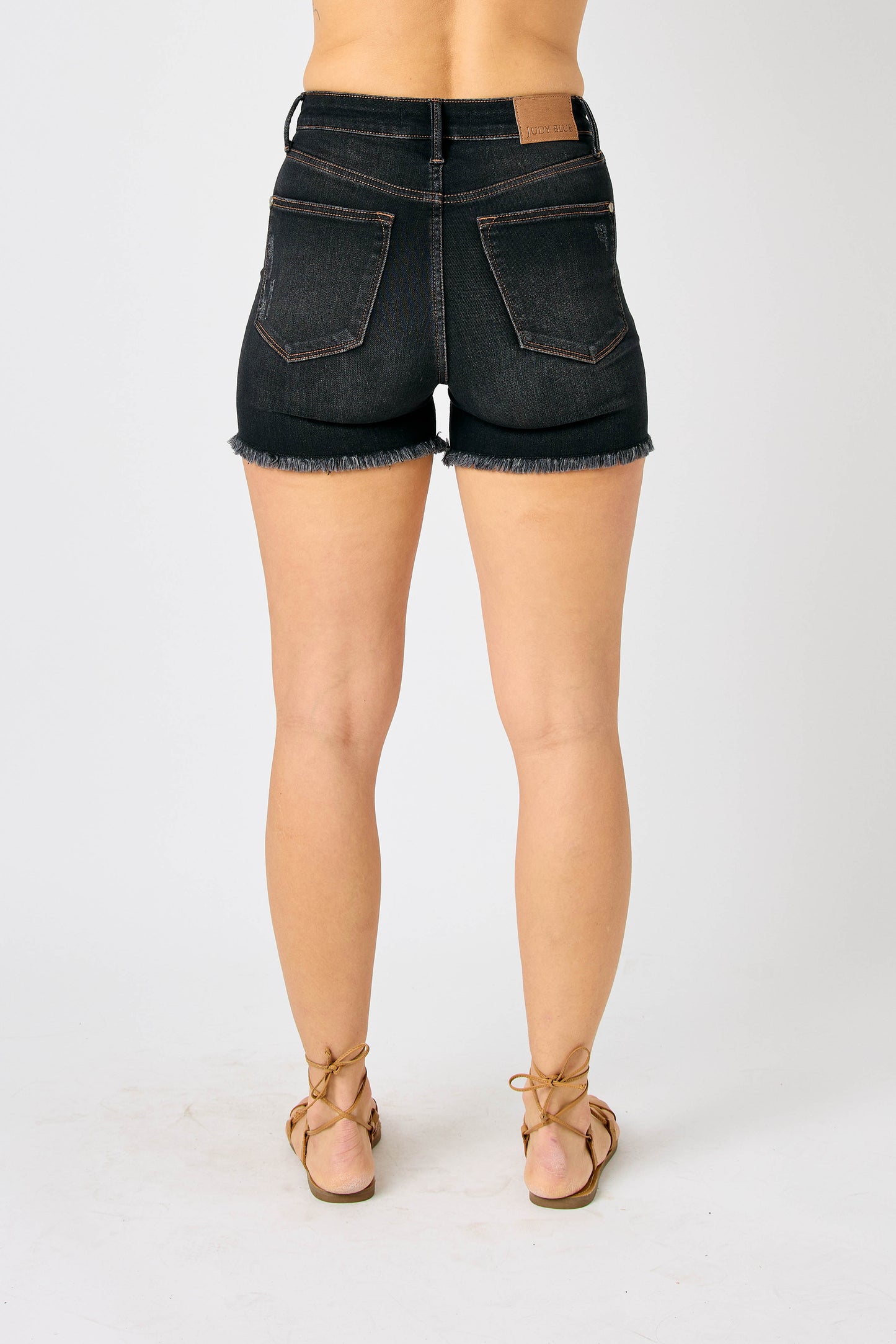 Judy Blue Black High Waist Tummy Control Fray Hem Shorts
