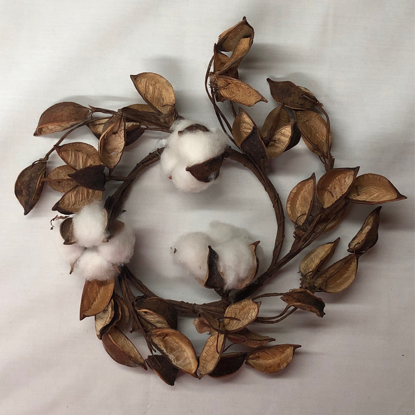 Cotton Candle Ring 10" Brown Leaves