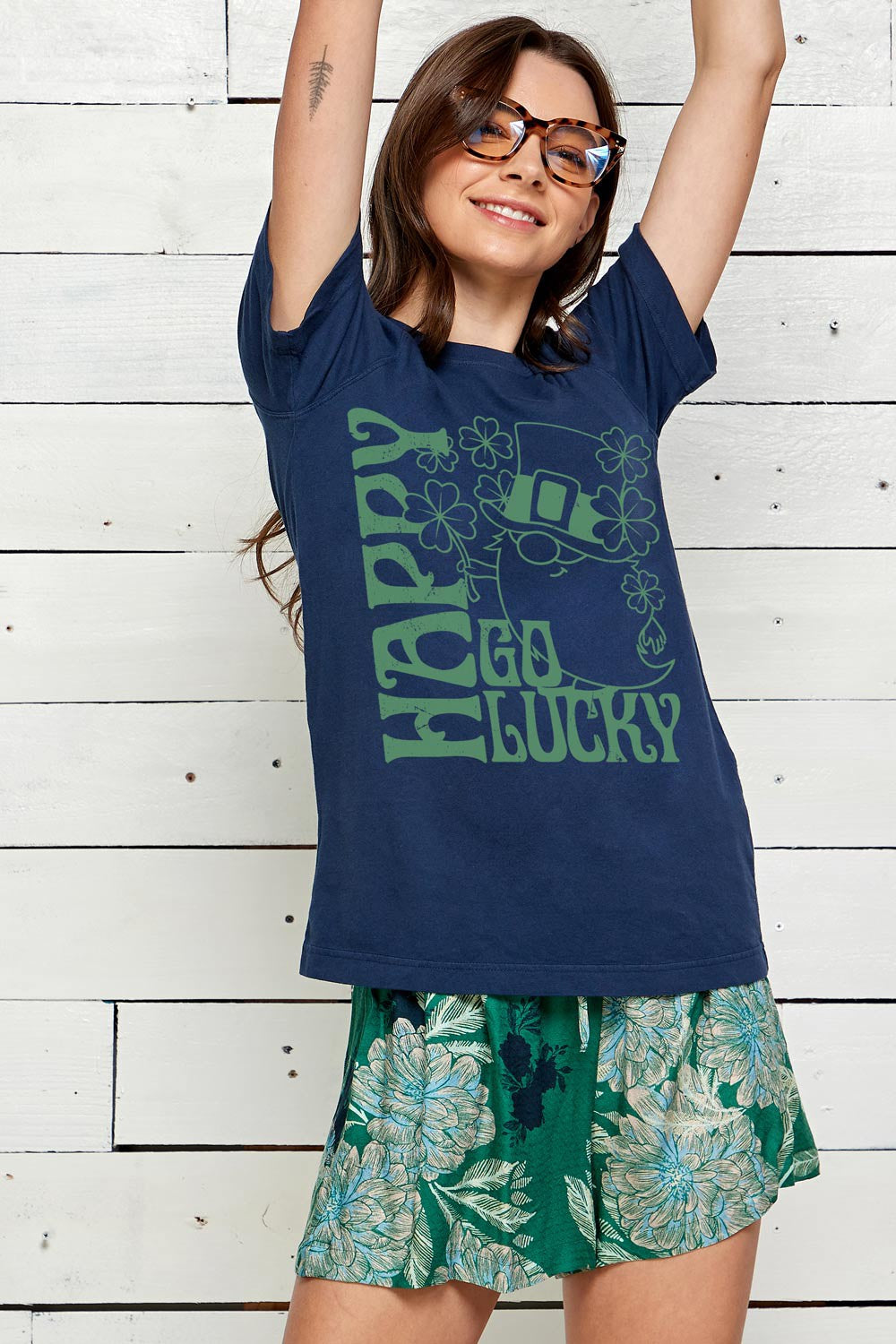 Happy Go Lucky St. Patrick’s Day Graphic Tee- Navy