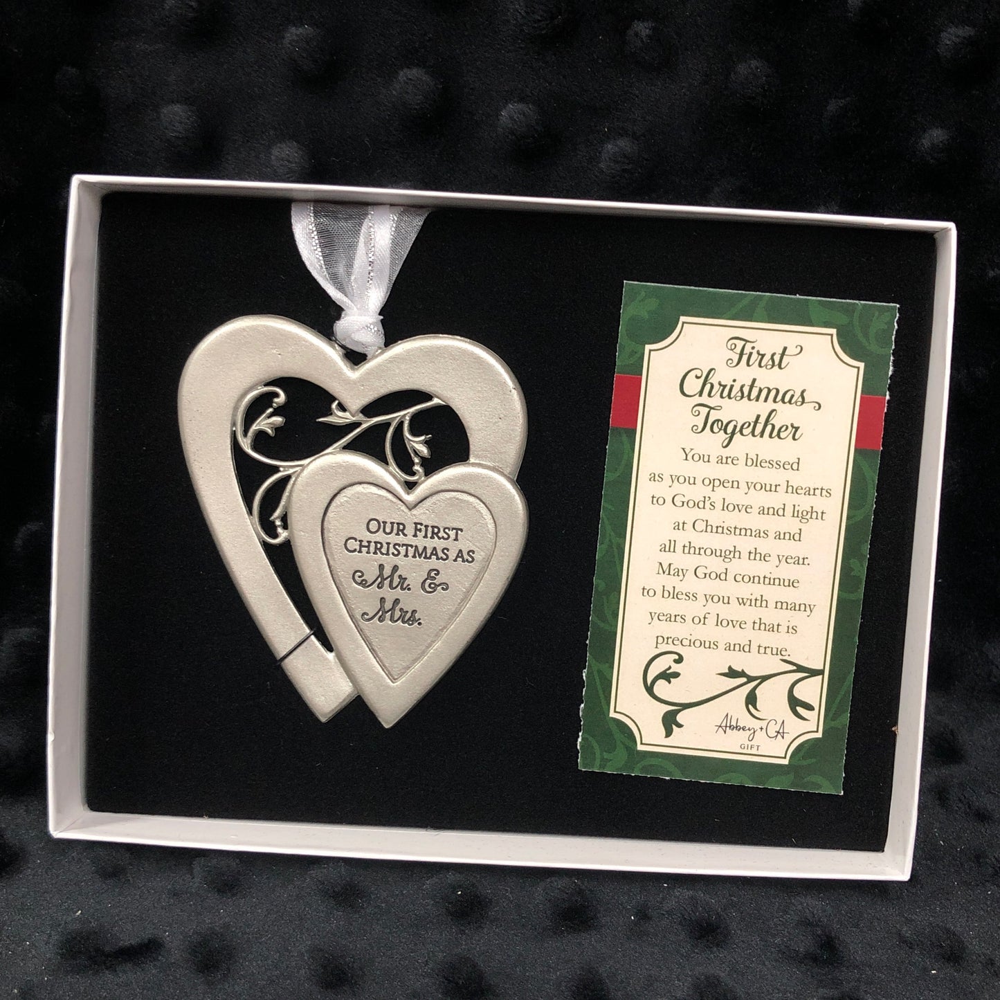 First Christmas As Mr & Mrs Hearts Metal Ornament