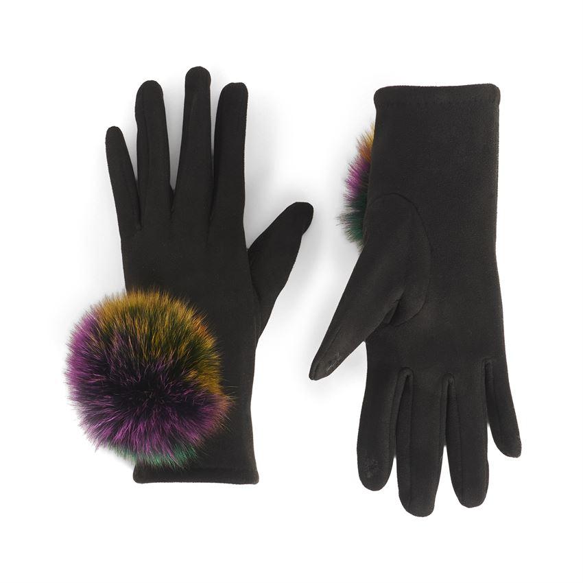 Coco + Carmen Black/Multi Microsuede And Angora Touchscreen Gloves