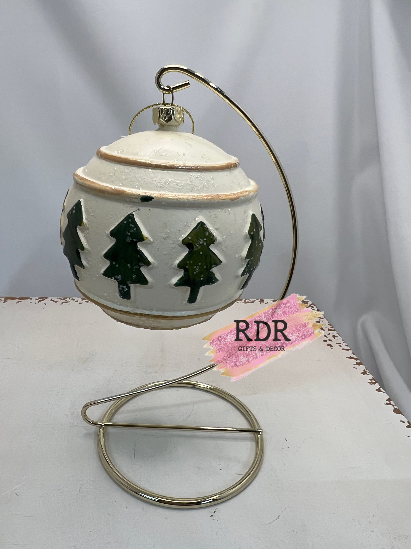Off White Plastic Glittered Ornament