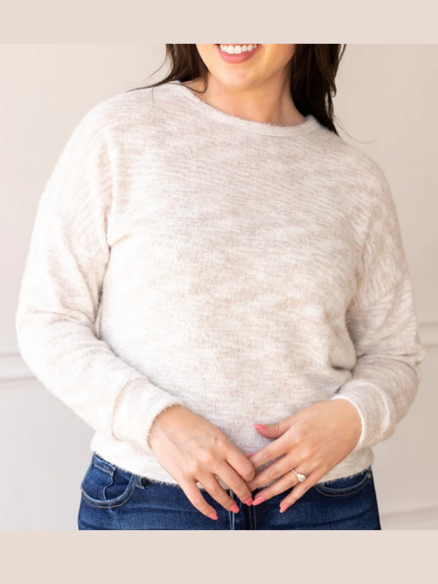 Southern Grace Heathered Sweater in Cream