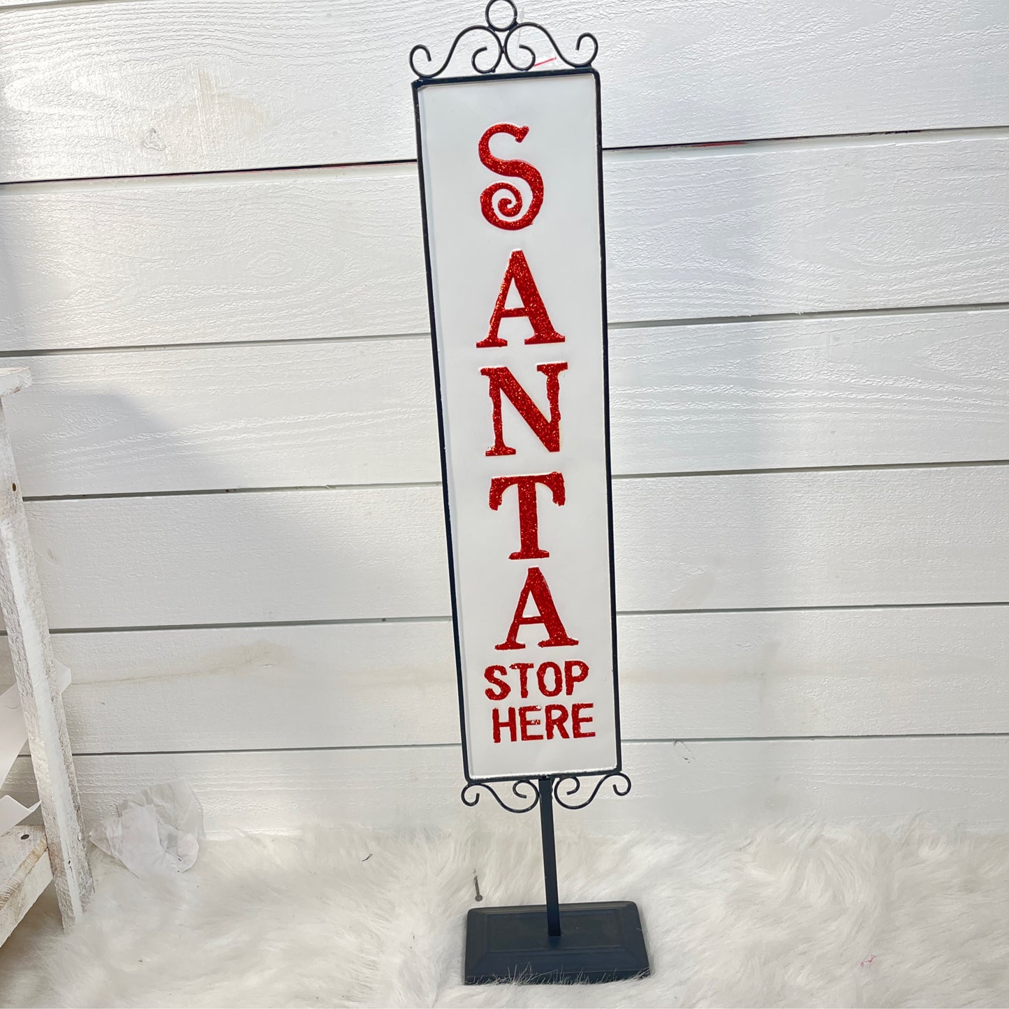 Santa Stop Here Metal Standup Sign