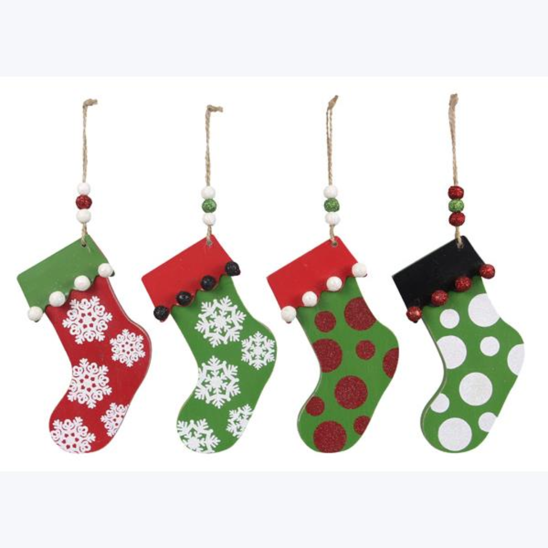 Wood Winter Stocking Ornaments