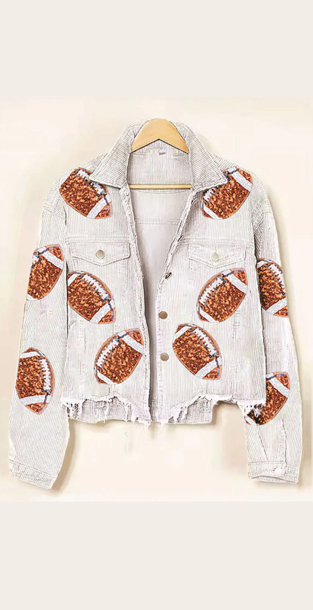 Beige Sequin Football Cropped Corduroy Shacket