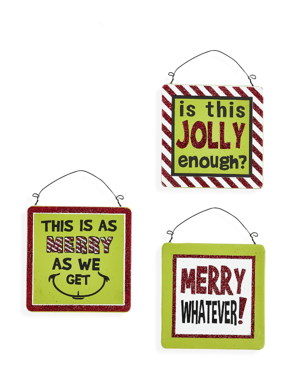 Square Metal Grinch Ornaments