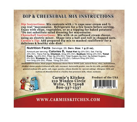 Carmie's Kitchen Peppercorn Parmesan Dip & Cheeseball Mix