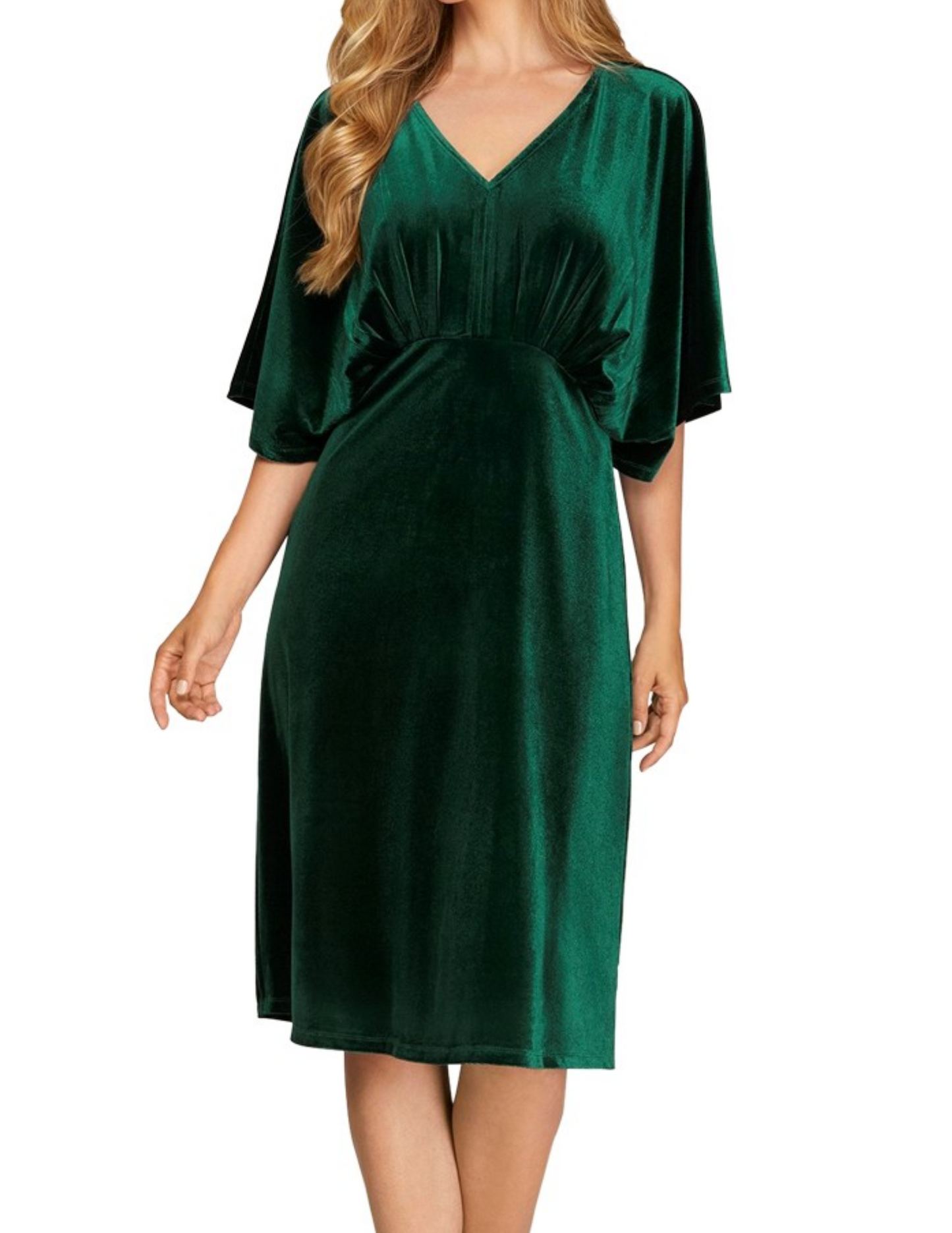 Green Velvet Dress With Kimono Sleeve