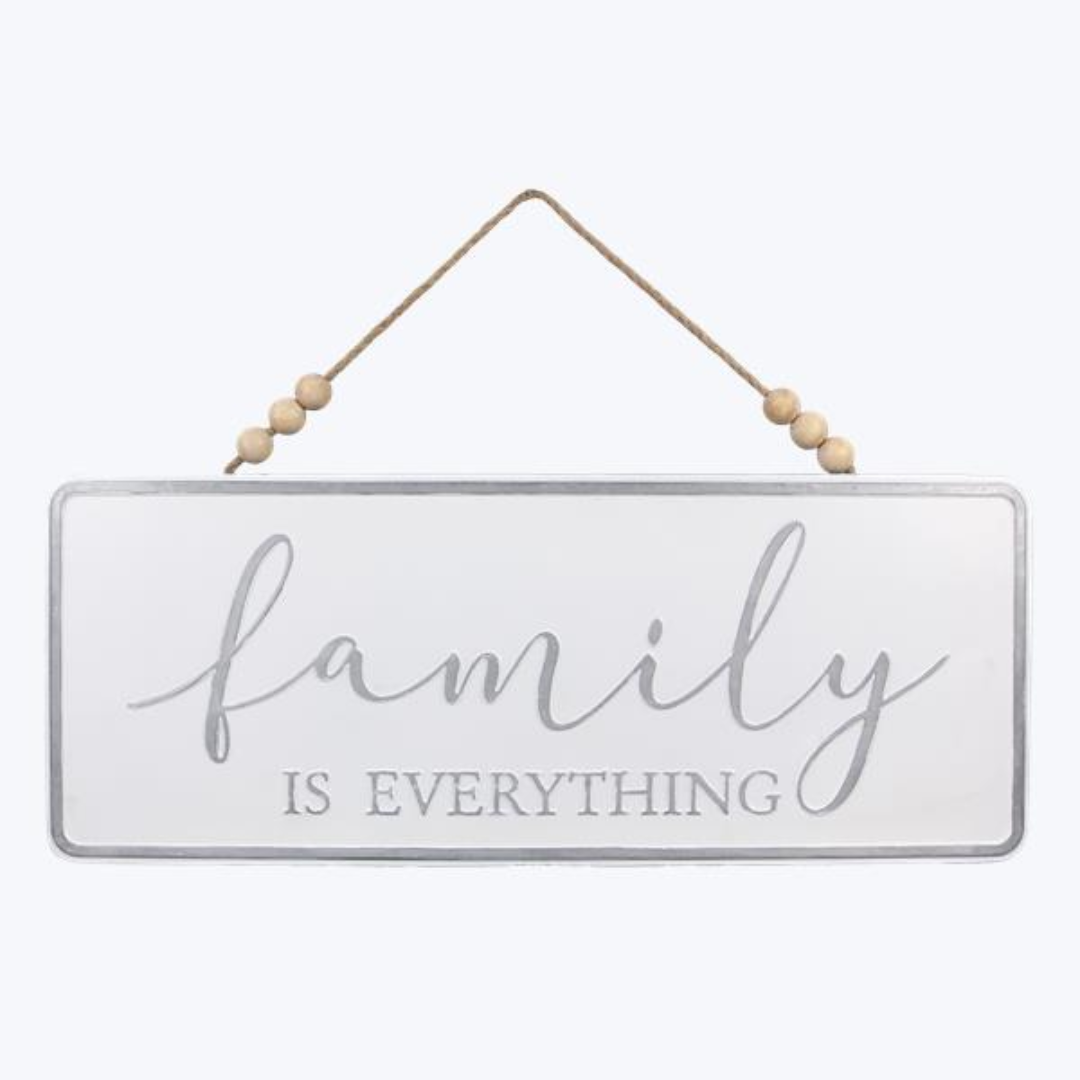 Embossed White Washed Metal Sign Beaded Hanger