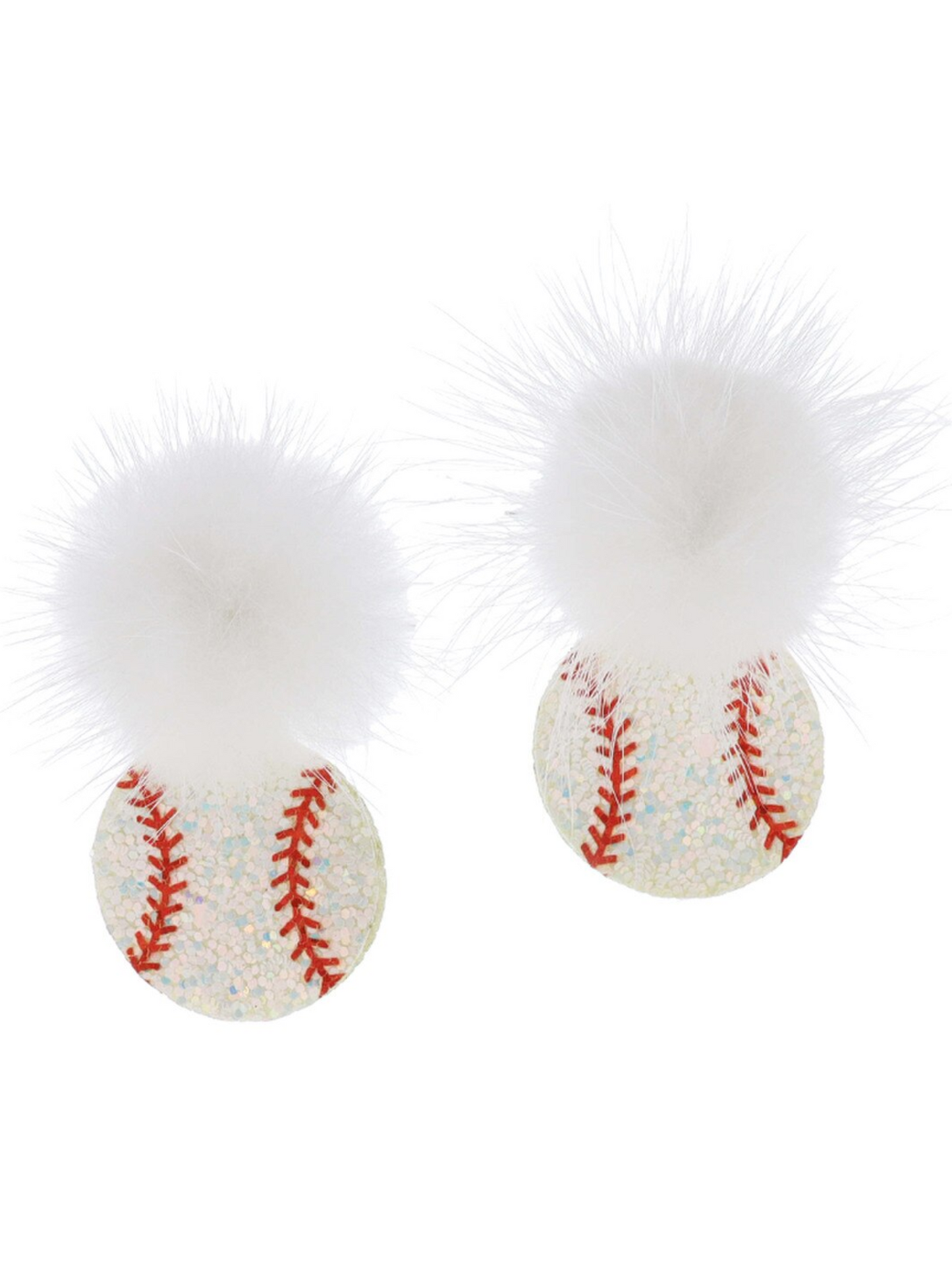 Glittery Baseball Earrings With White Pom Pom