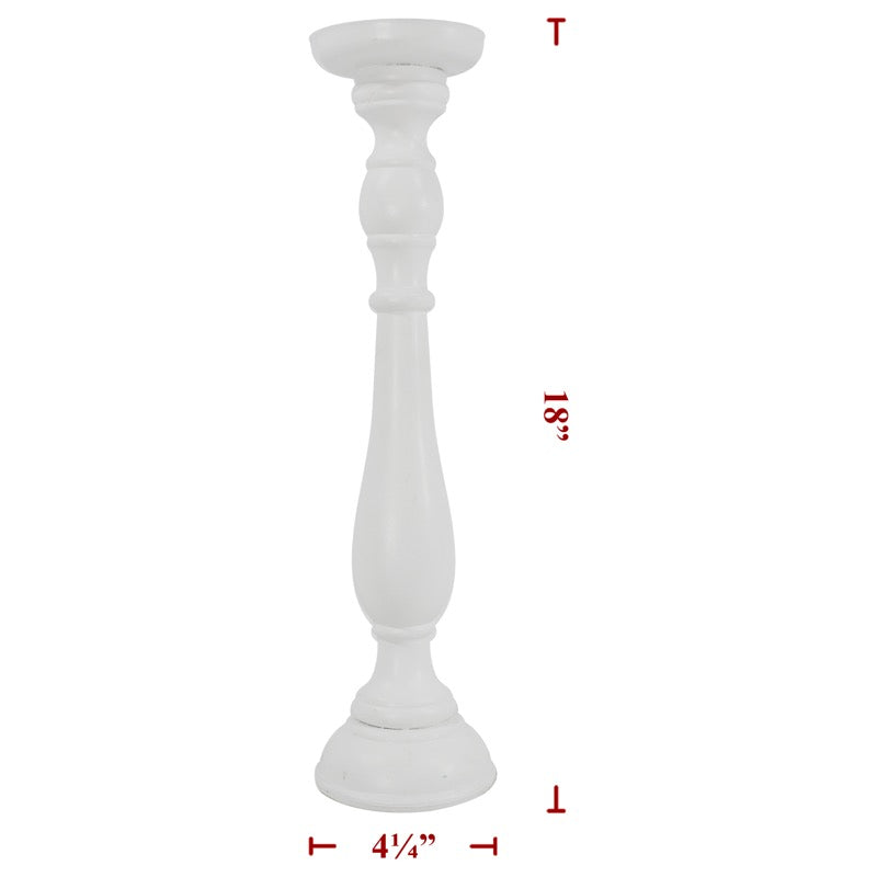 18" White Wooden Candle Holder