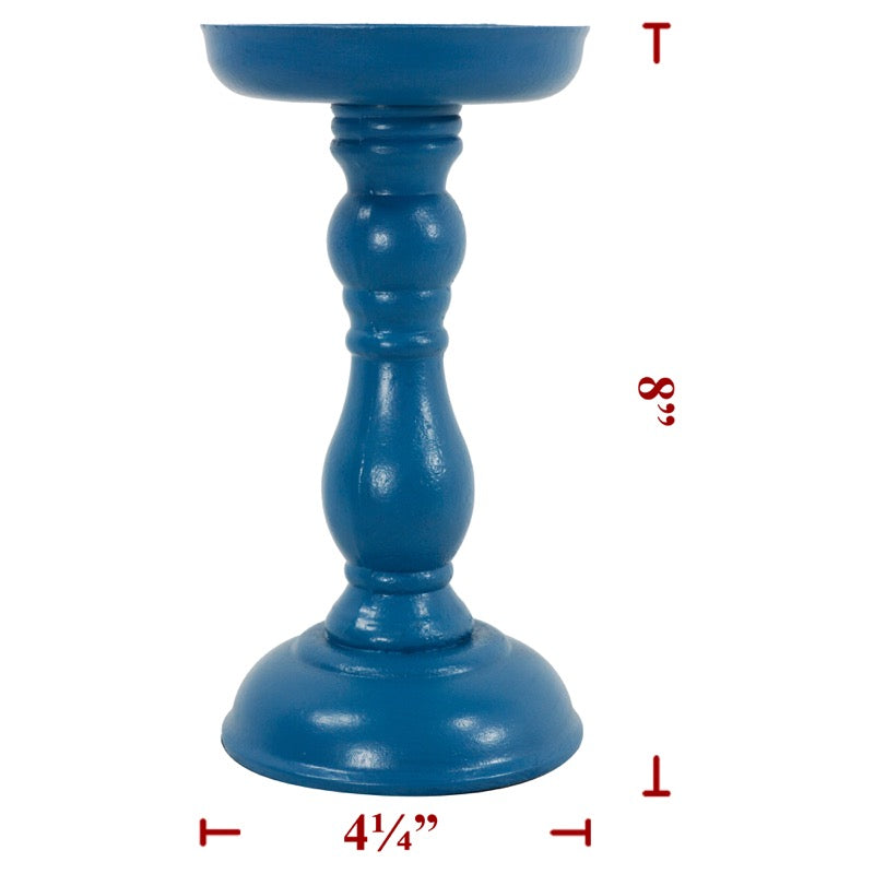 Blue 8" Wooden Candle Holder