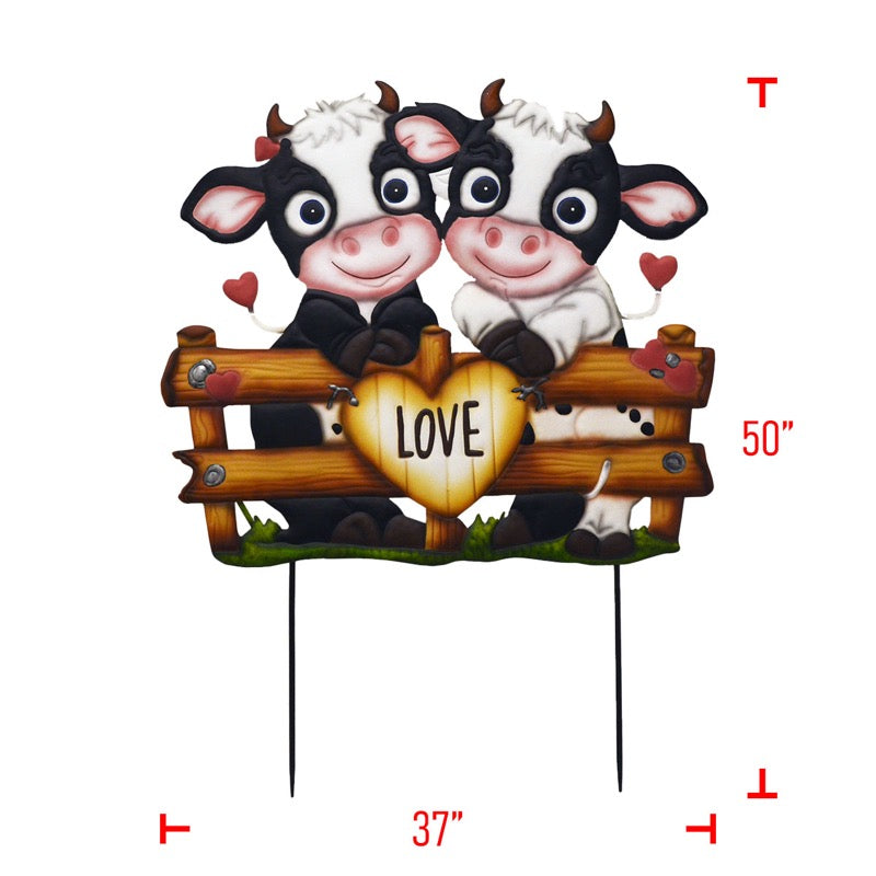 Large Metal Baby Love Cows Yard Stake