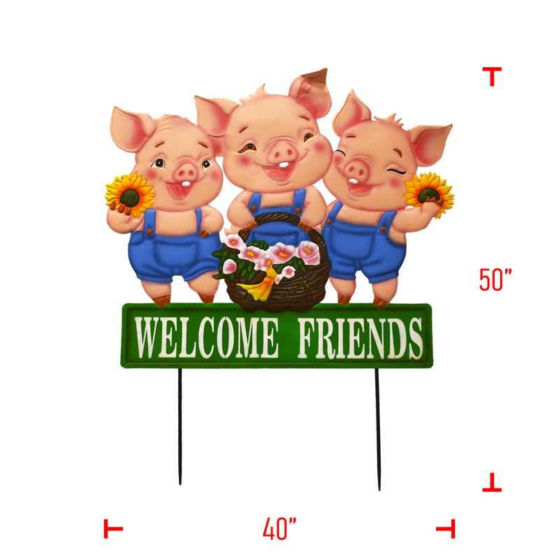 Large Metal 3 Little Pigs Yard Stake