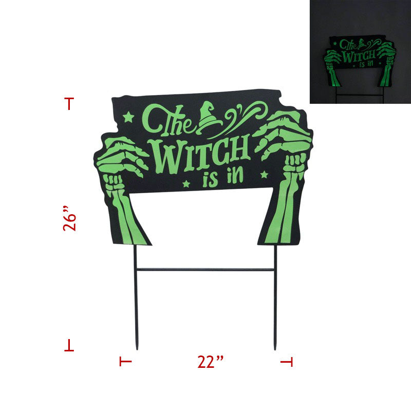 Metal Glow In The Dark Witch Is In Yard Stake
