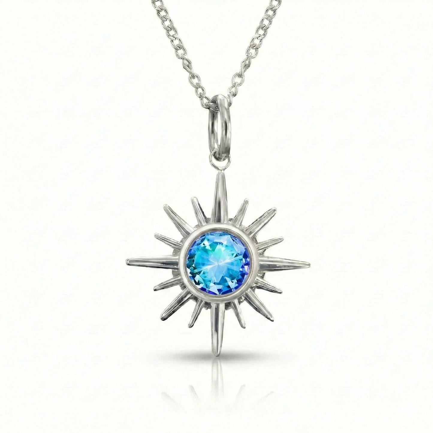 Aurora Crystal Jewelry Starburst Pendant- Blue