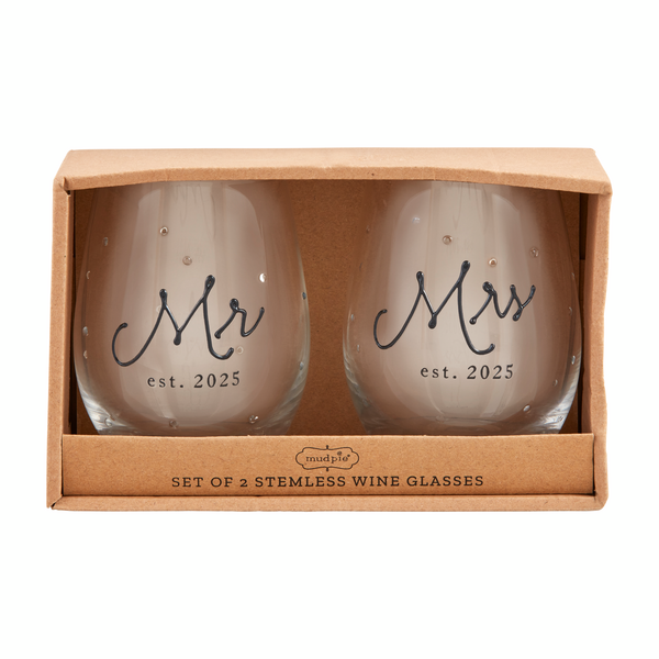 Mr. And Mrs. Est 2025 Wine Glass Set