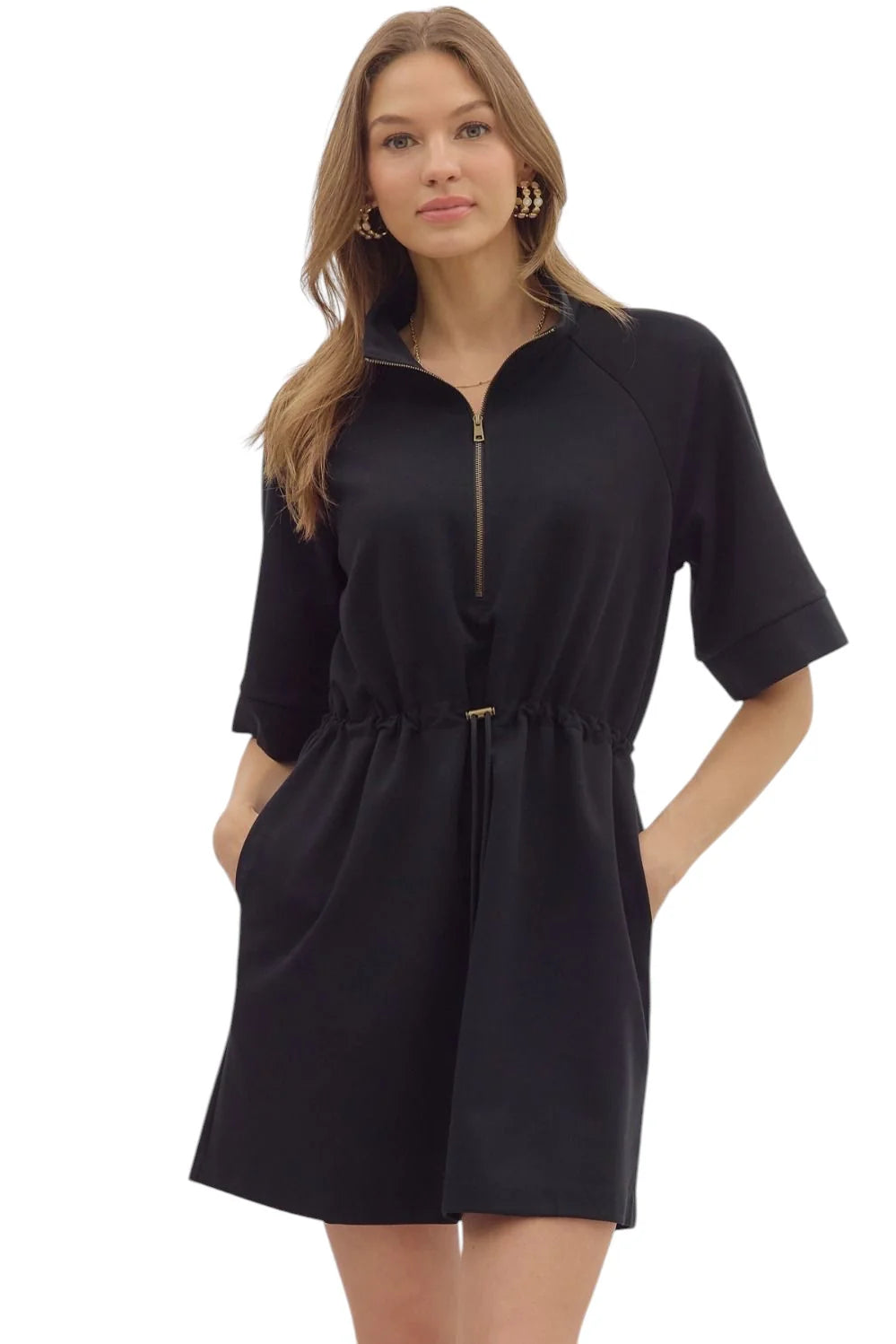 rachelle mini dress black Black Drawstring Mini Dress Small