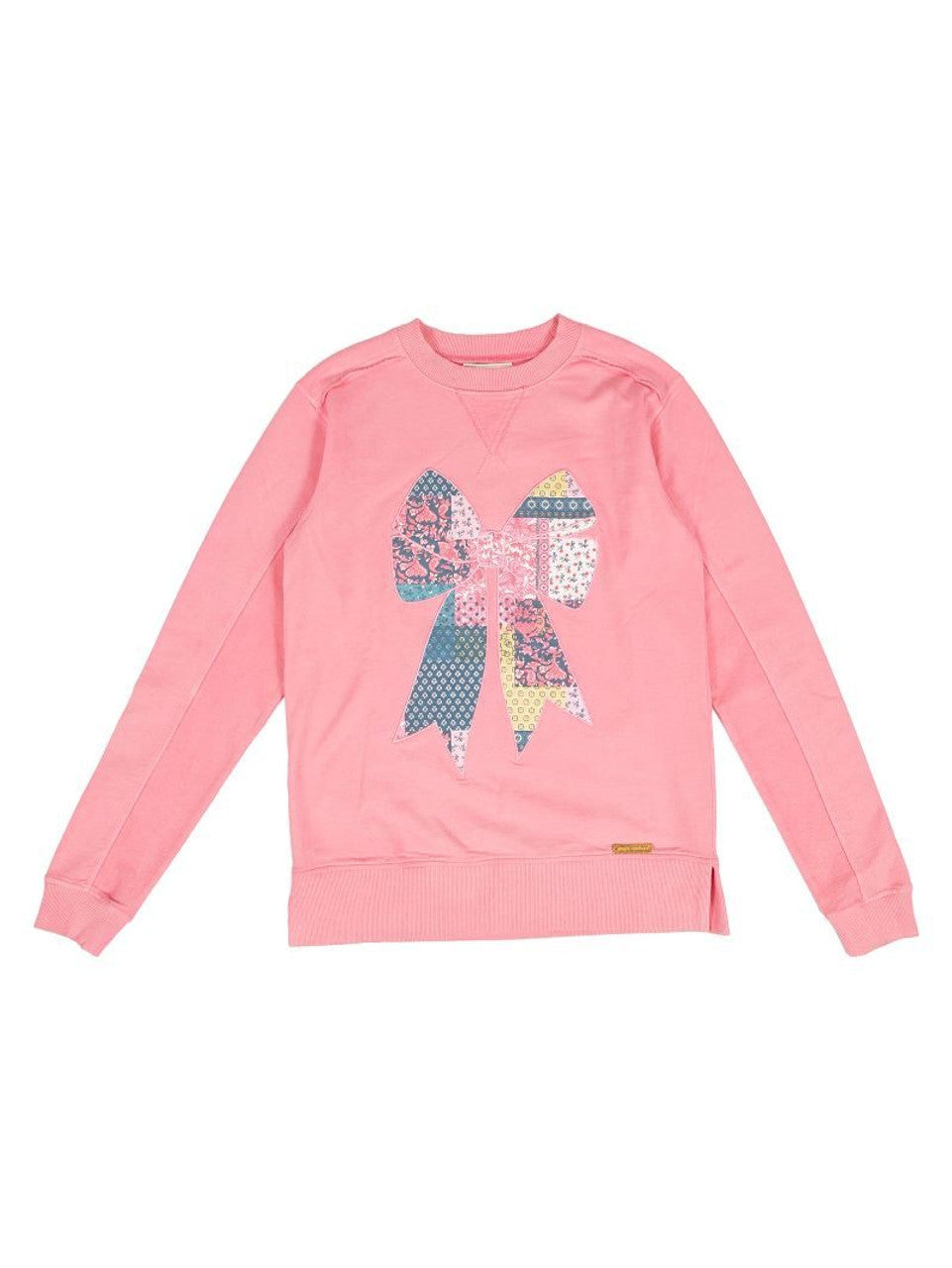 Simply Southern Pink Crewneck With Quilted Pattern Bow