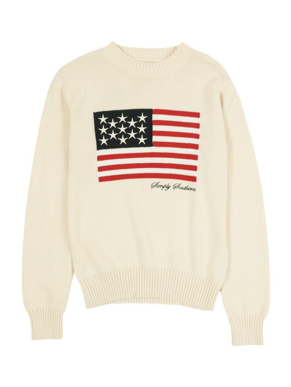 Simply Southern Cream Preppy USA Flag Sweater