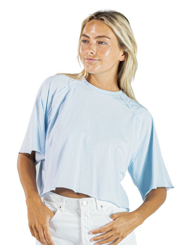 Simply Southern Washed Crop Tee- Light Blue Mist